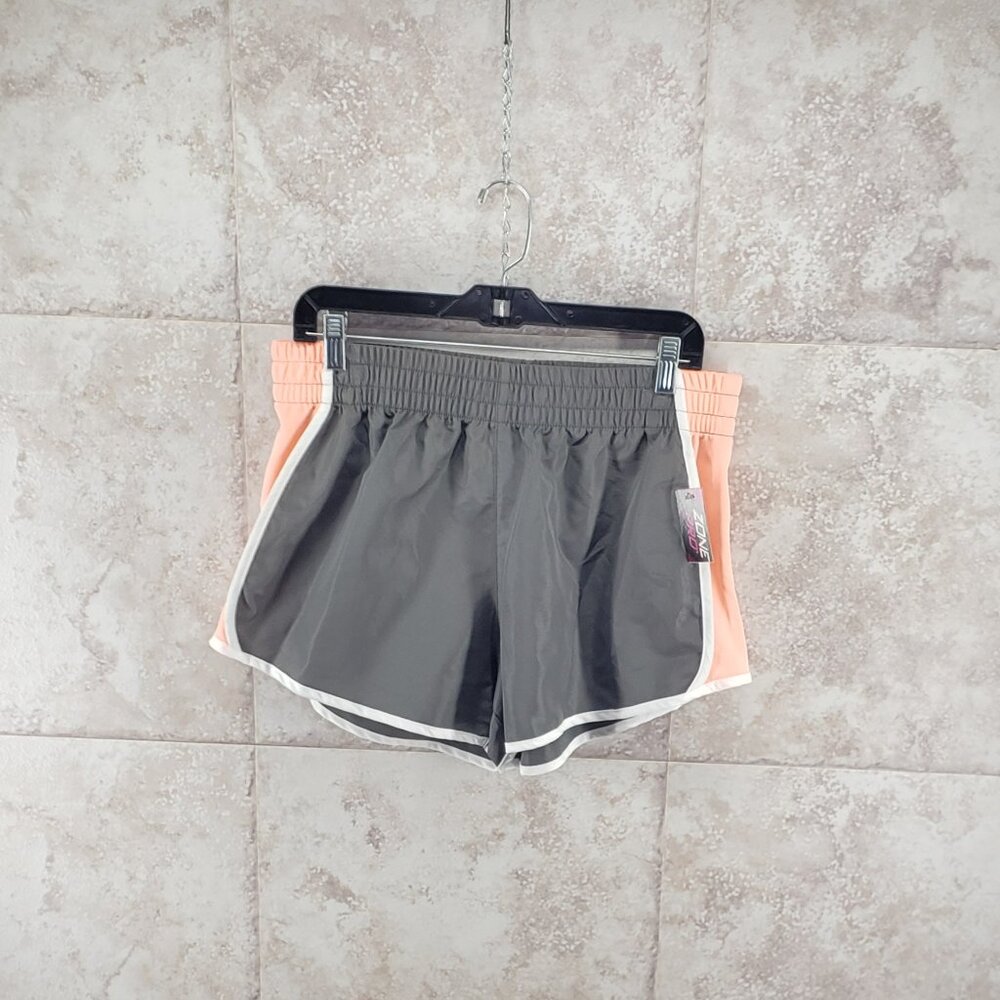 Athletic Elastic Waist Grey Peach Running Shorts Zone Pro Womens Size L 12/ 14